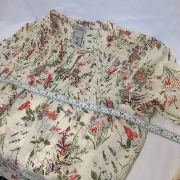 Cottage Core floral boho blouse Paraphrase gathers and long sleeves ruffle cuffs - Picture 10 of 11